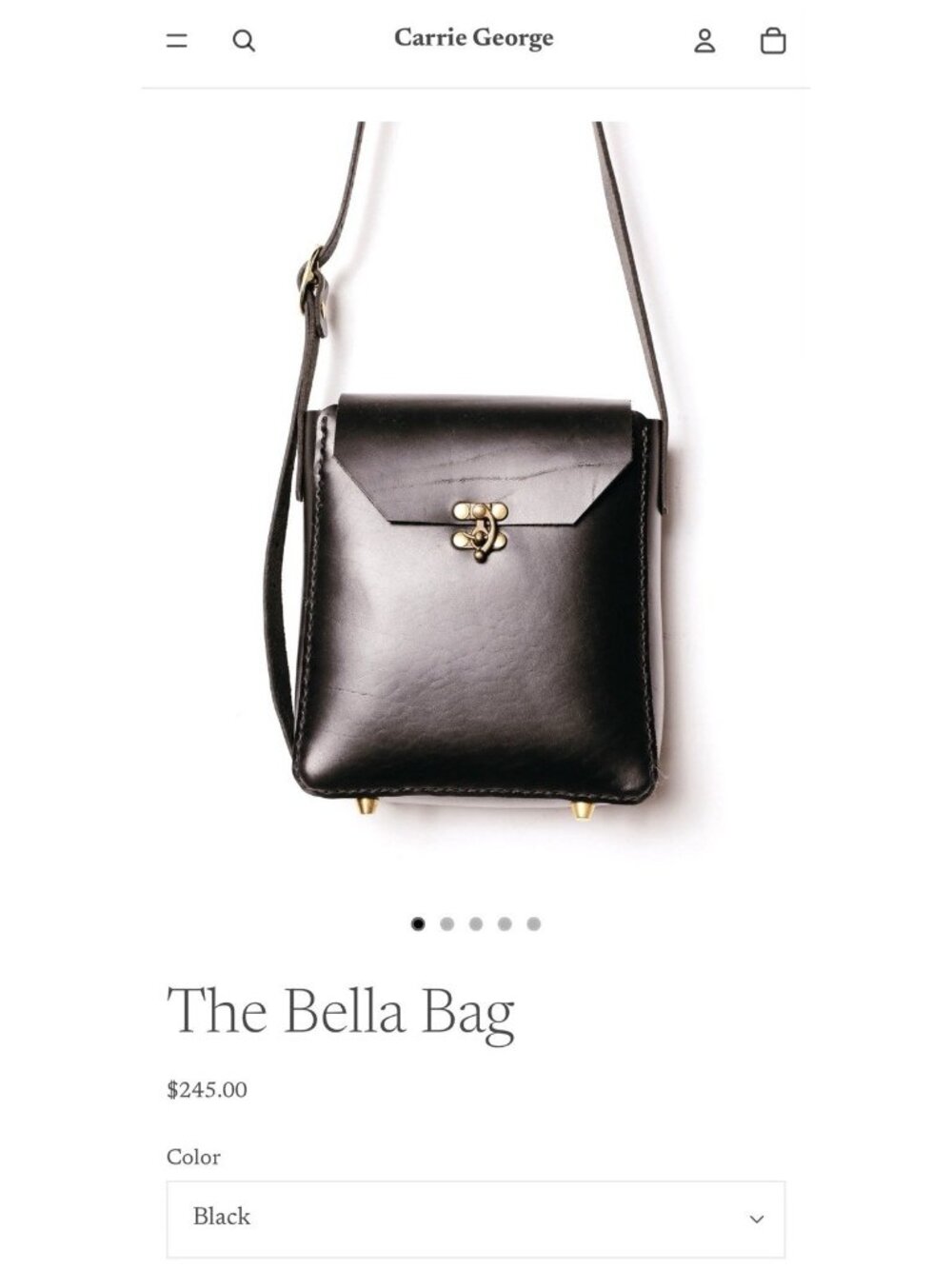 Carrie George Bella Bag Women’s Black Leather Crossbody Gold Hardware Clasp $245